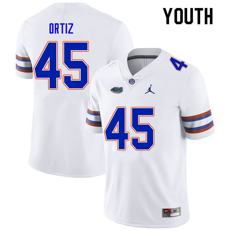 Youth NCAA Florida Gators Marco Ortiz #45 Stitched Authentic Nike White College Football Jersey YNI1065ZS